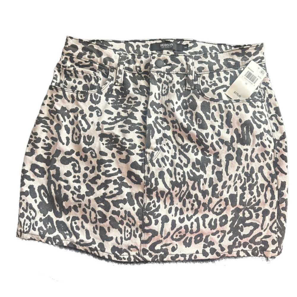 NEW Hudson Viper black & white leopard animal print denim mini skirt size 30